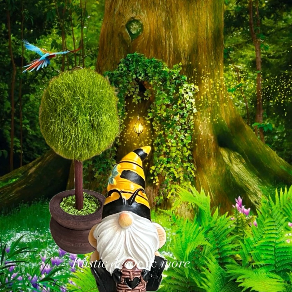 Fairy Garden Spring Bee Gnome Set & Mini Topiary For Your Tier Trays .